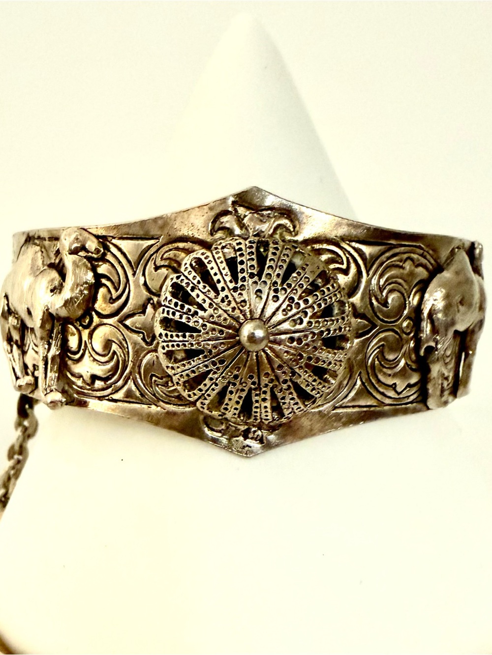 Vintage Silver Camel Hamsa Filigree Wide Bracelet 45g Middle Eastern